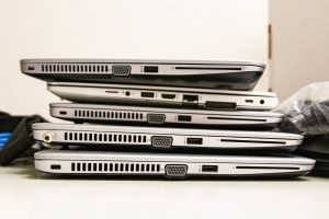 A stack of laptops
