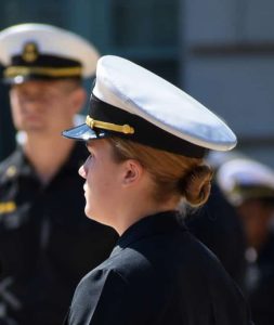 A midshipman marching
