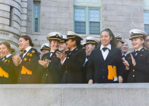 A group of female midshipmen in uniform
