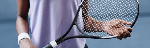 A closeup of a tennis racquet