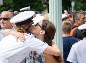 A mother and daughter hugging